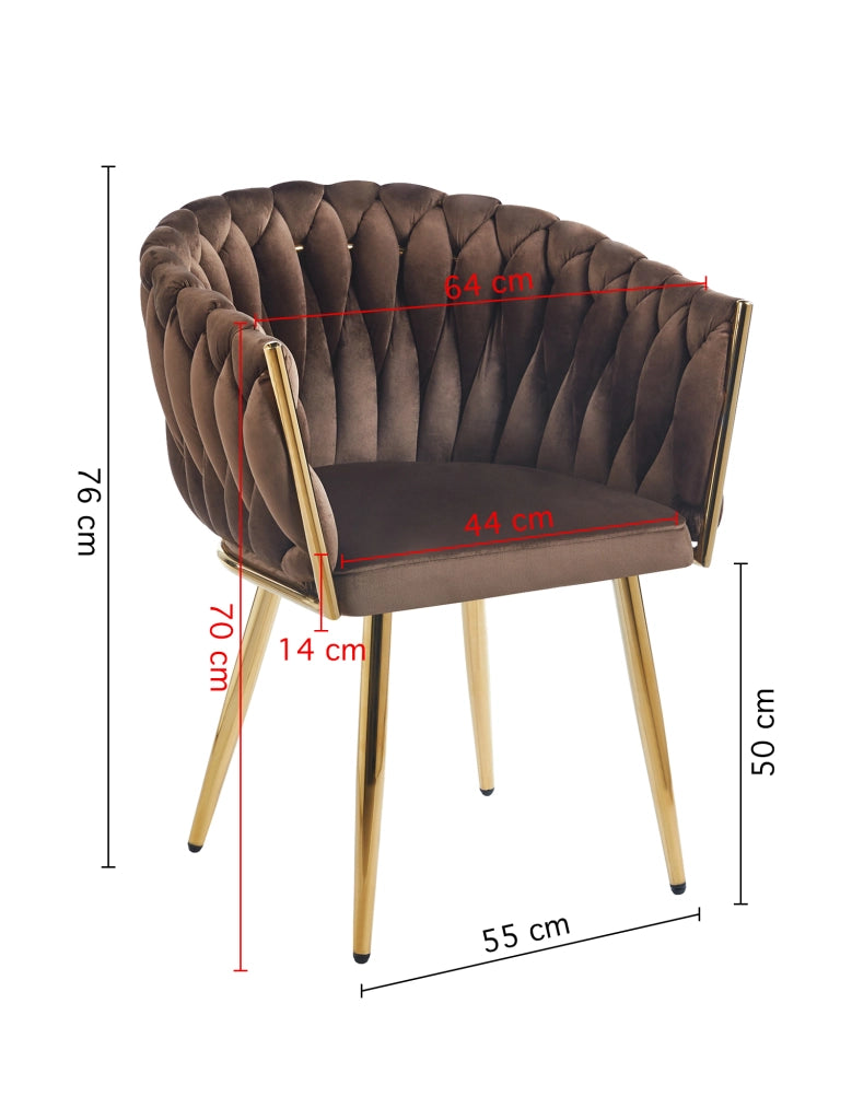 Poltrona Con Schienale In Velluto Intrecciato Design Moderno, Sedia Imbottita Circolare con Gambe in Metallo Placcato Oro Poltroncina  - Marrone