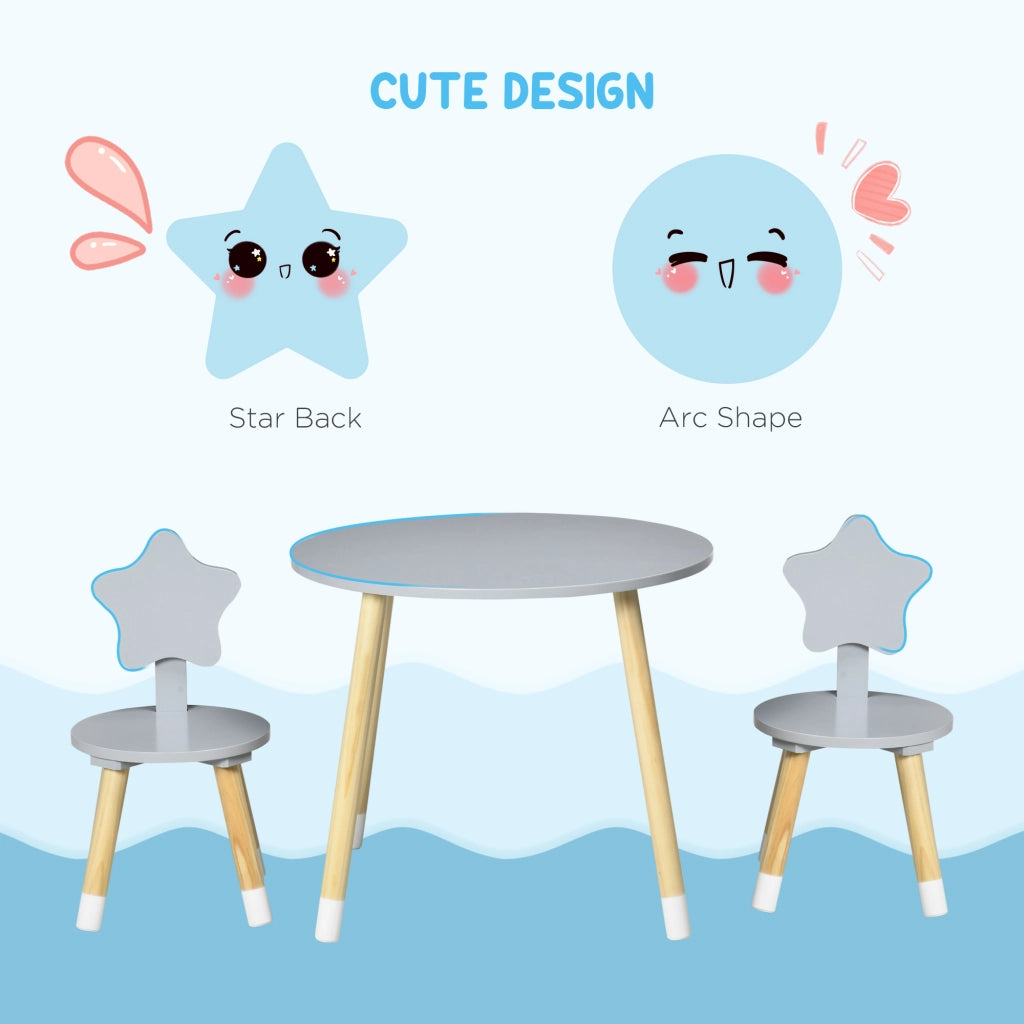 EasyComfort Set Tavolo con 2 Sedie per Bambini in Legno, Età da 18 Mesi a 4 Anni, Grigio