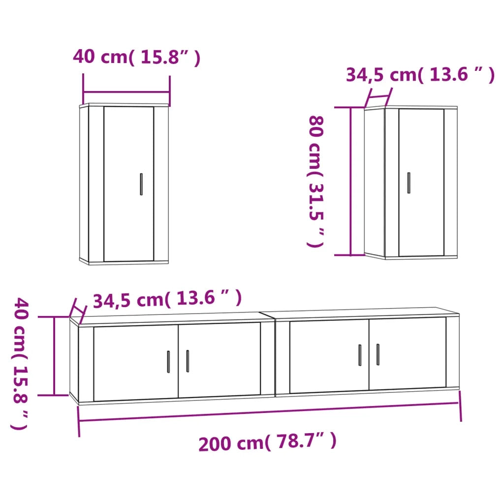 Set di Mobili Porta TV 4 pz | Armadietto TV | Mobile Porta TV Bianco in Legno Multistrato