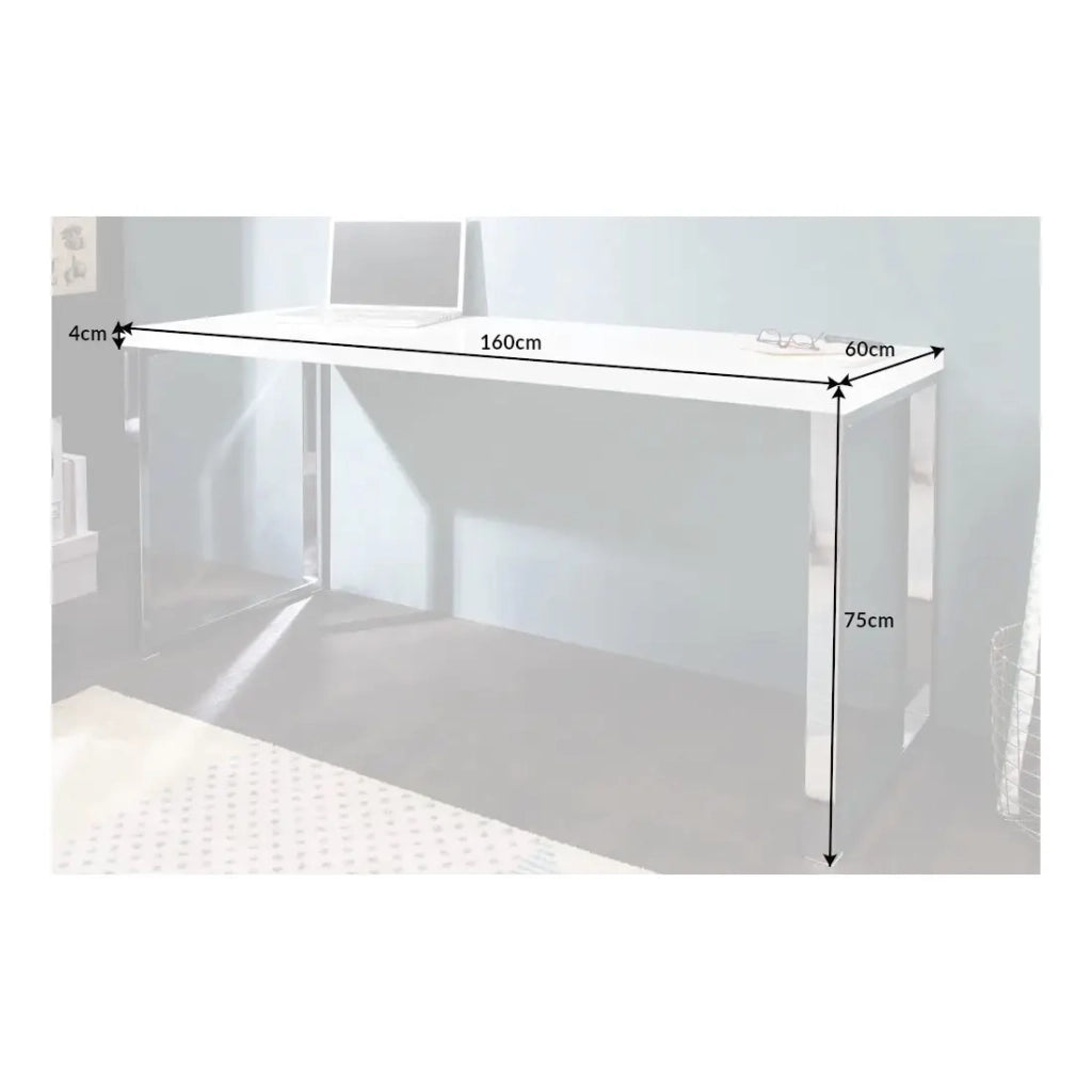 Scrivania design MONZA 160x60 cm bianco lucido con piedi cromati argentati