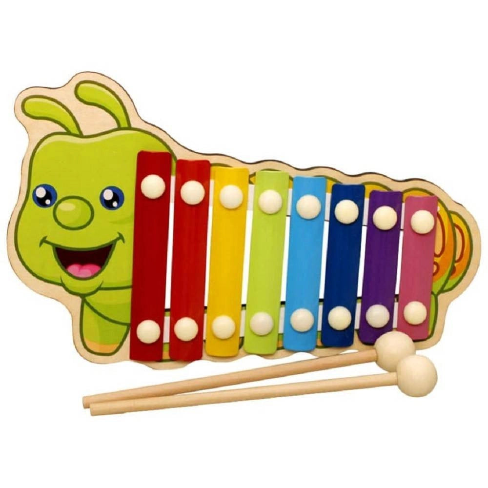 Trade Shop - Xilofono A Forma Di Bruco Colorato Gioco Musicale Per Bambini In Legno 8 Toni -