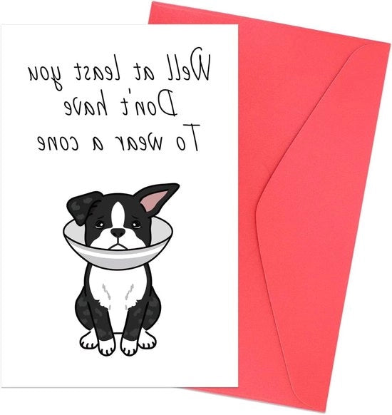 Carta di Augurio Operazione con Busta - Design Divertente - Supporto Recupero - Uomo e Donna - Con Illustrazione Bulldog.