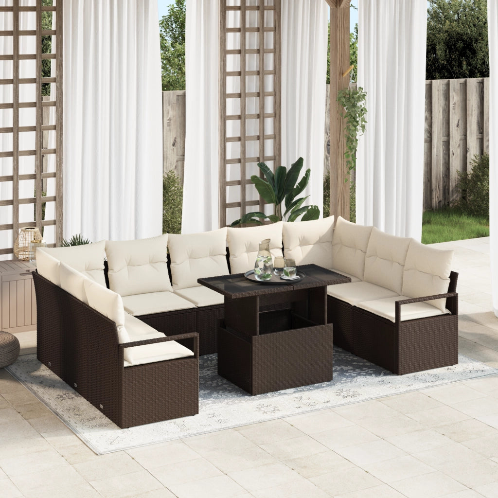 Set di SofÃ  da Giardino  10 Pezzi con Cuscini Polyrattan Marrone