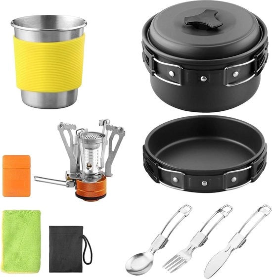 Set di Pannini da Campeggio Portatile 12 Pezzi - Ossidiana di Alluminio di Alta Qualità - Set di Cucchiaini Pieghevoli per Picnic Viaggiare Giardino