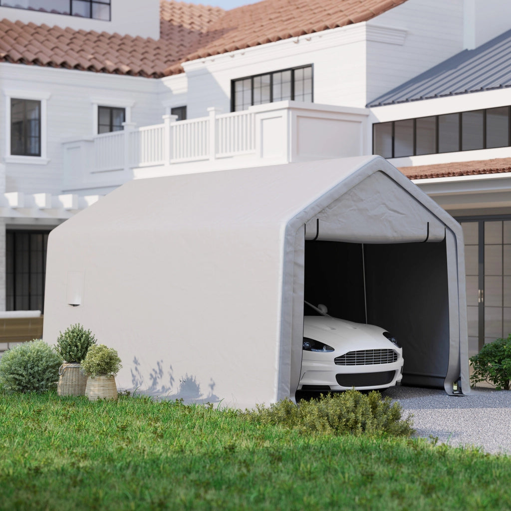 Carport auto 3x5,2 m ¨C zephmum ¨C grigio con porta a rullo