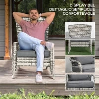 Sedia da Giardino Adironrack con Braccioli, in Rattan e Acciaio, 64x80x90 cm, Grigio