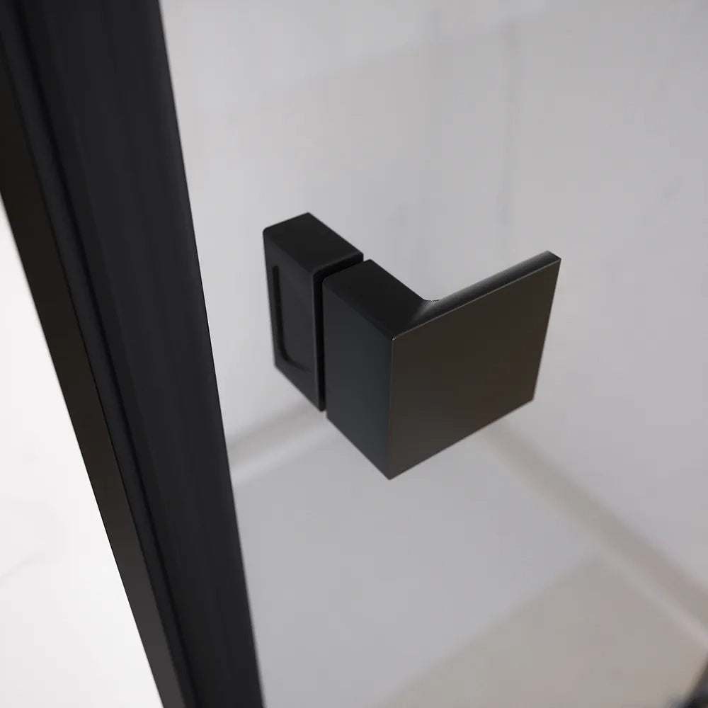 Porta doccia 110cm apertura a battente lato destro con cerniere, profili nero opaco e vetro da 8mm trasparente h195 | Fiji