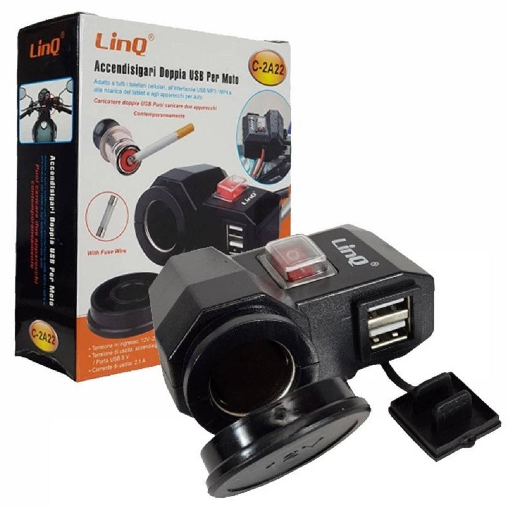 Trade Shop - Presa Accedisigari Con Doppia Porta Usb Per Moto Motocicletta Scooter Auto C-2a22 -