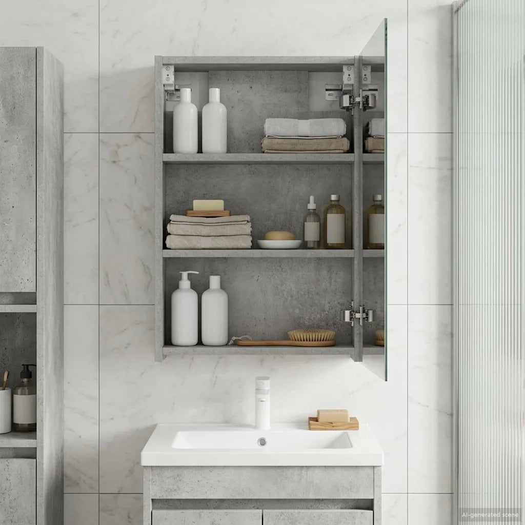 Mobiletto per specchio da bagno con lo scaffale Grigio cemento
