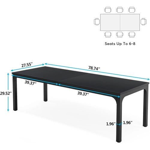 Tavolo rettangolare moderno 200x70x75 cm per 6-8 persone, piano MDF e struttura in metallo