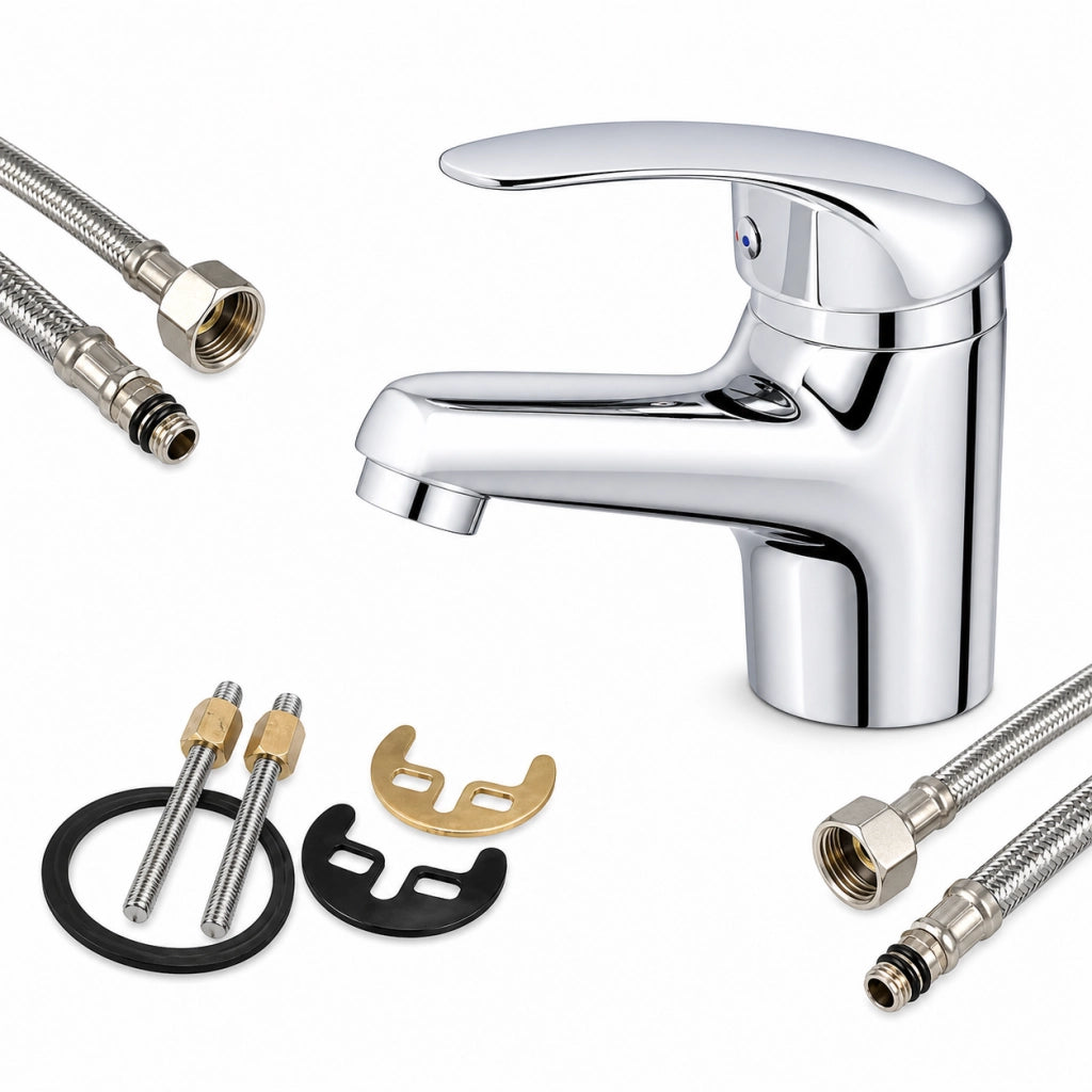 Rubinetto Miscelatore Lavabo Bagno Cromato Lucido Modello Bari Monocomando 52927