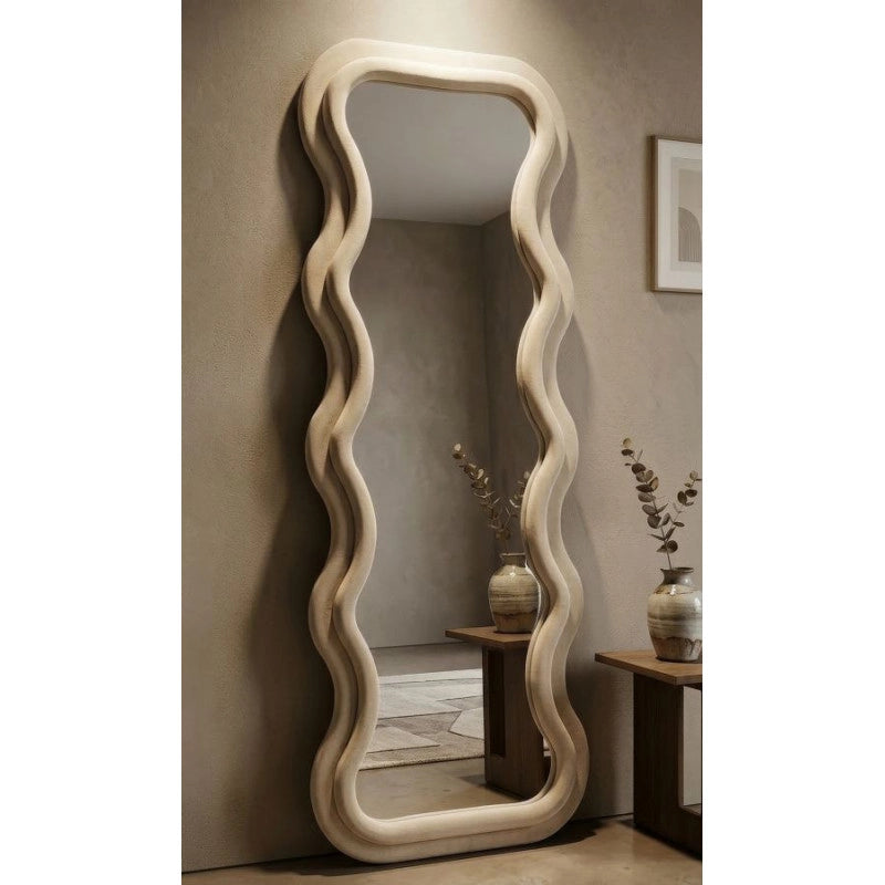 Specchio Da Muro Emily Velluto Crema cm 60x6x160
