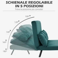 Divano Letto Matrimoniale 3 in 1 Vellutato con Schienale Regolabile in 5 Livelli e Cuscini, Blu Scuro