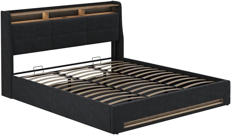 Letto imbottito Christin, Antracite/quercia, 180x200 con LED e porta USB