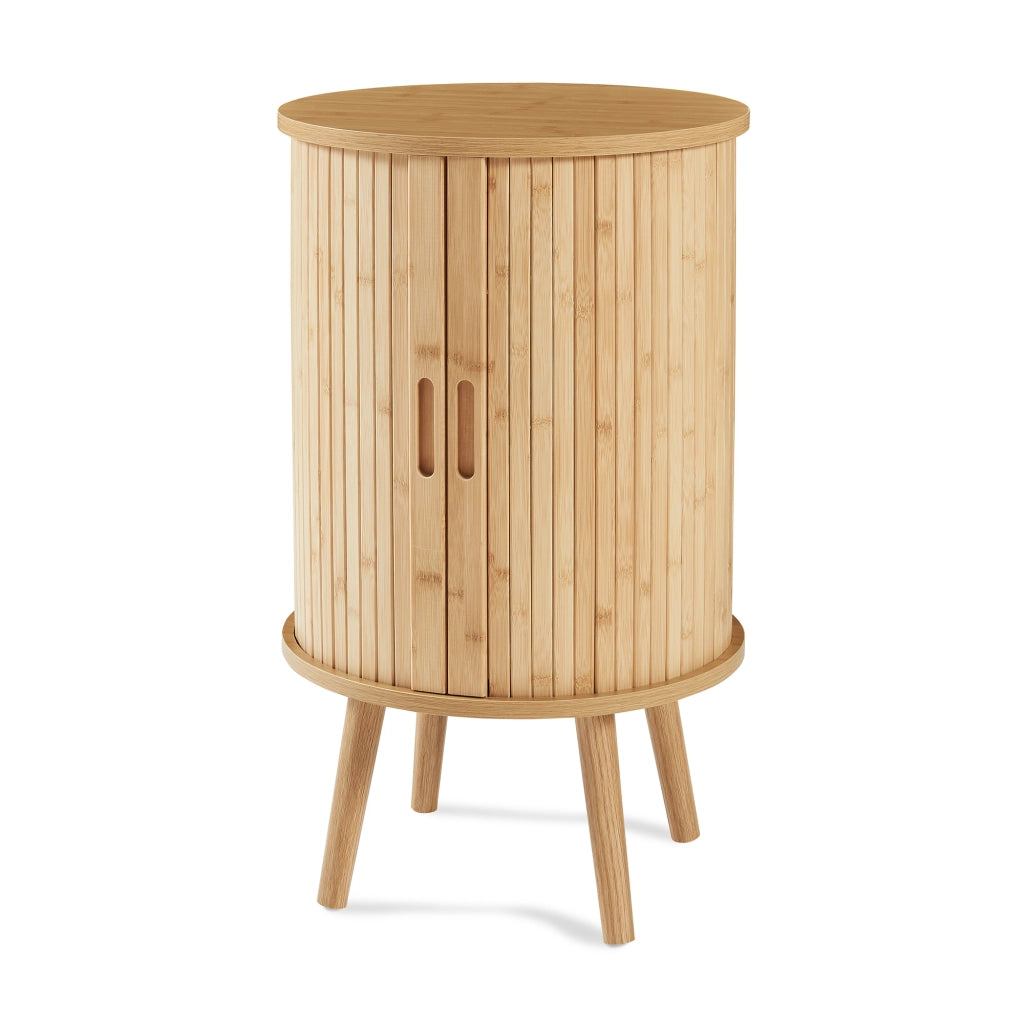 Comodino Nordkapp a 2 Ante Scorrevoli in Bambù Tavolino Rotondo 65xØ40 cm - Naturale [en.casa]