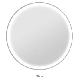 Specchio da bagno LED Ø 60 cm con touch, funzione memoria e antiappannamento, cornice in alluminio