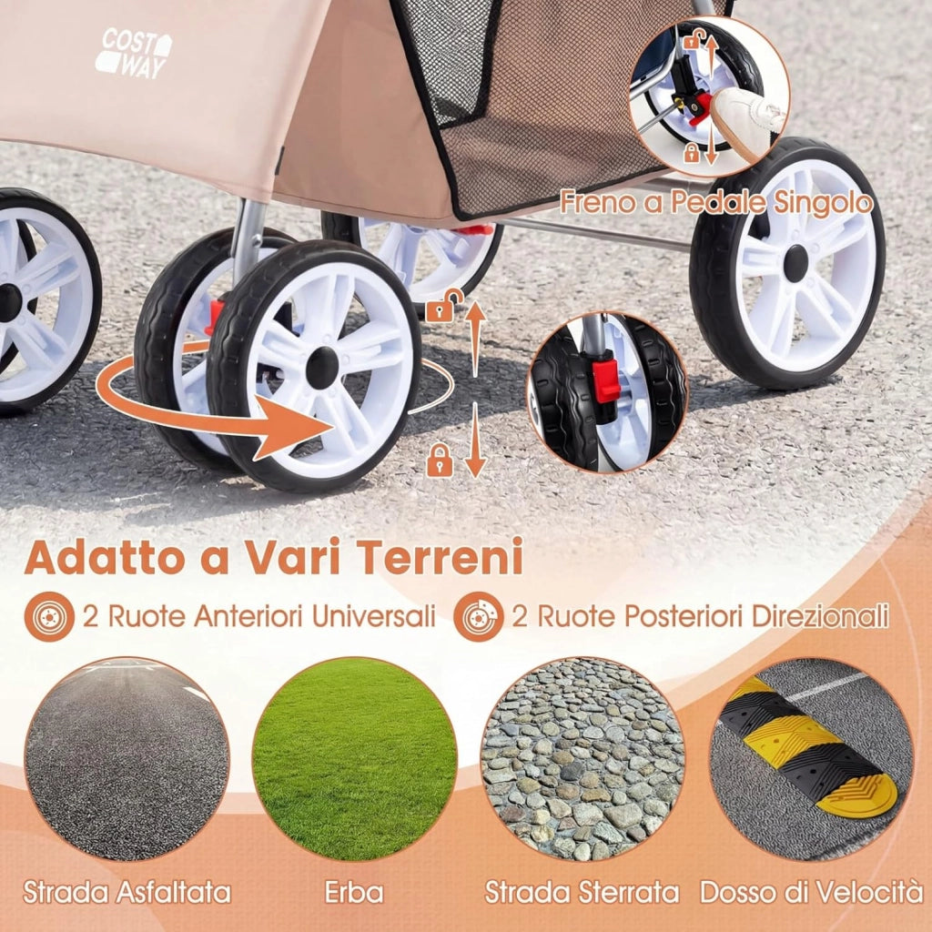 Passeggino per Cani Piccoli Pieghevole Facile, Carrozzina per Cani Portata Fino a 15 kg con Rete Traspirante e Copertura Impermeabile, Passeggino per Gatti per Viaggio (Beige)