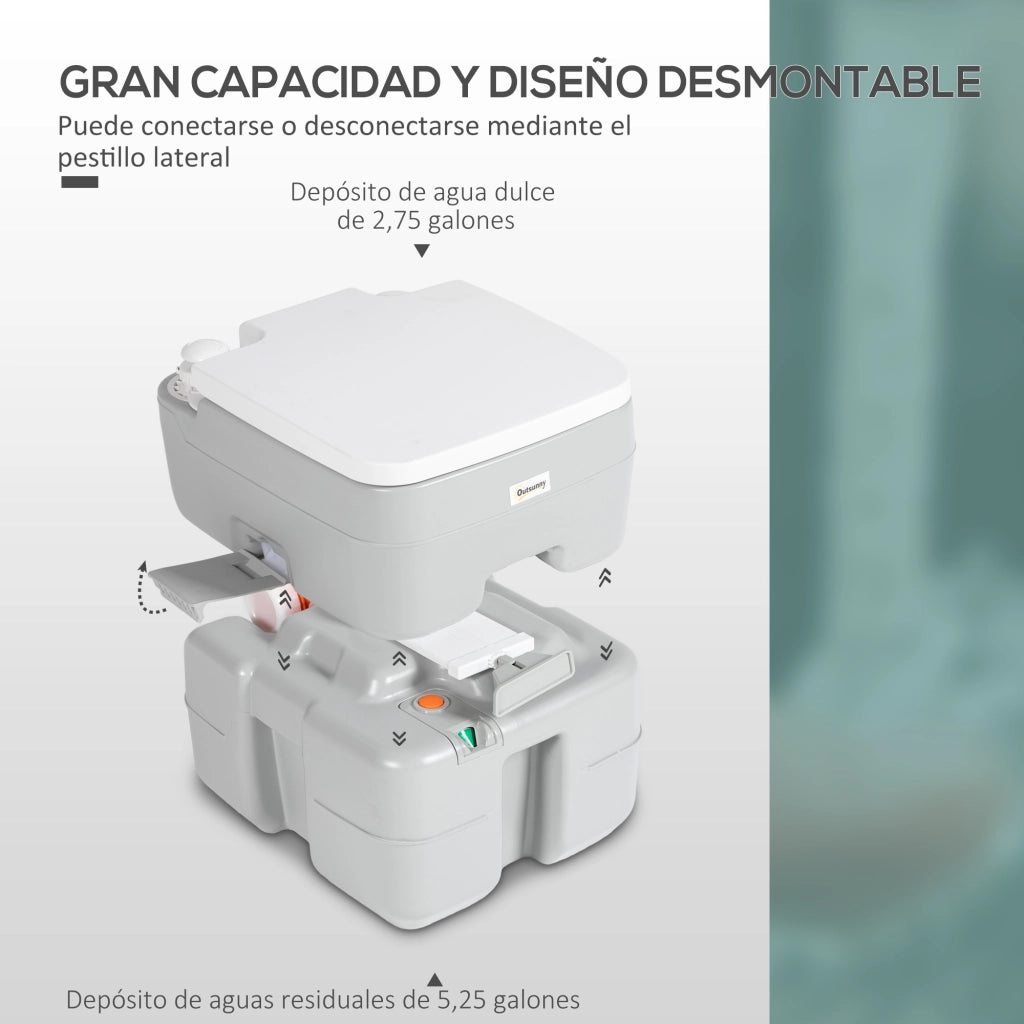 WC Portatile 20L con Indicatore di Livello ¨C zephmum ¨C Grigio 33x40x43 cm