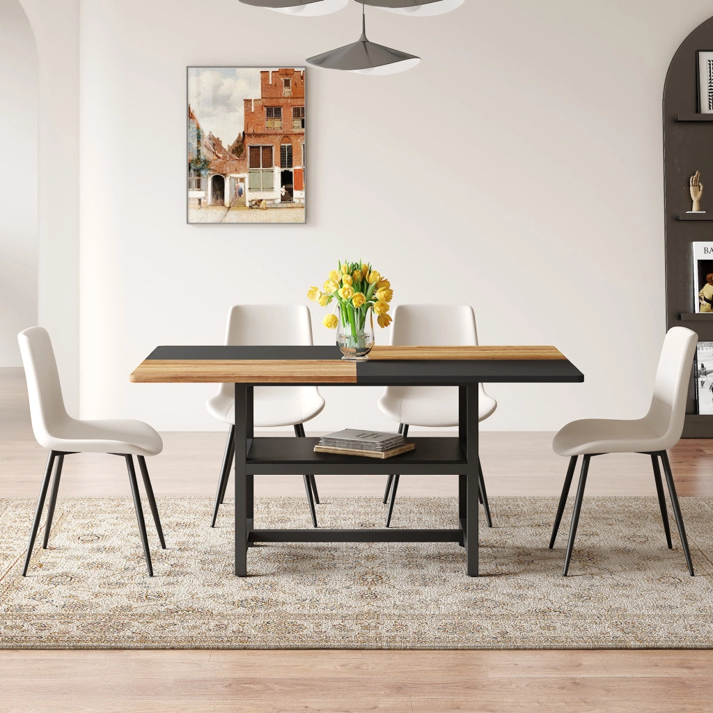 Tavolo da pranzo per 4 persone con vano portaoggetti integrato e 4 sedie in tessuto tecnico marrone 160 cm