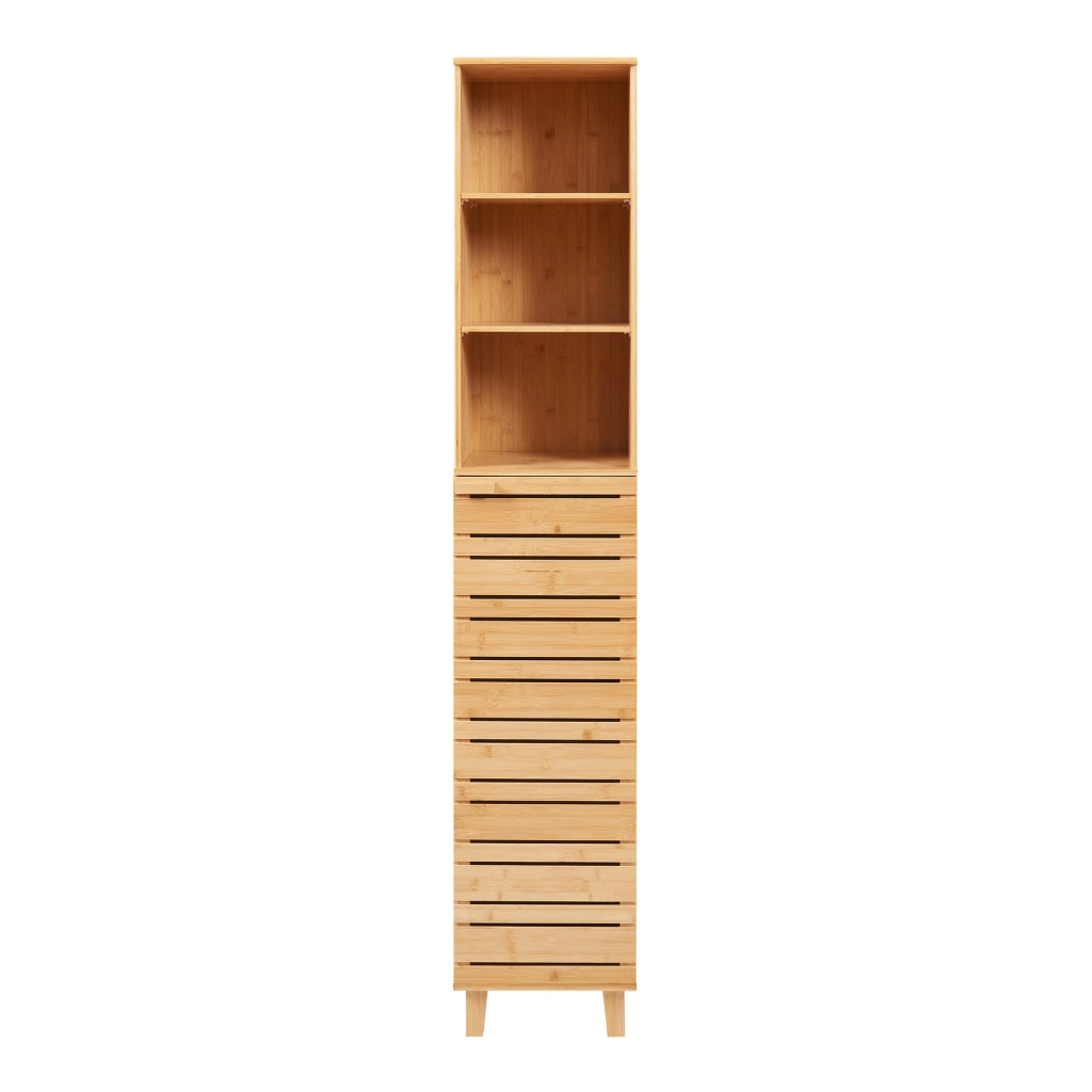 Mobile a Colonna Epind da Bagno 180 x 33 x 30 cm con Scomparti Aperti e Chiusi - Bambù Naturale [en.casa]
