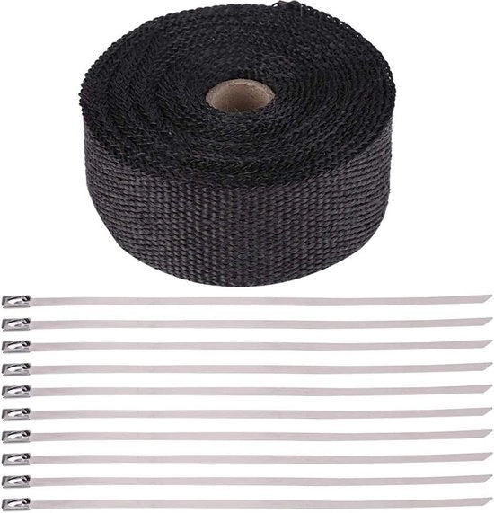 Pijpisolatie con uscita auto con nastro riflettente del calore con strisce metalliche autoadesiva - sostituzione in vetrofibra nera - 16ft.