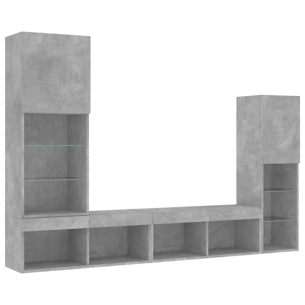 Mobili TV a Muro con LED 4 pz-Credenza per TV sospesa Grigio Cemento Legno Multistrato 209003
