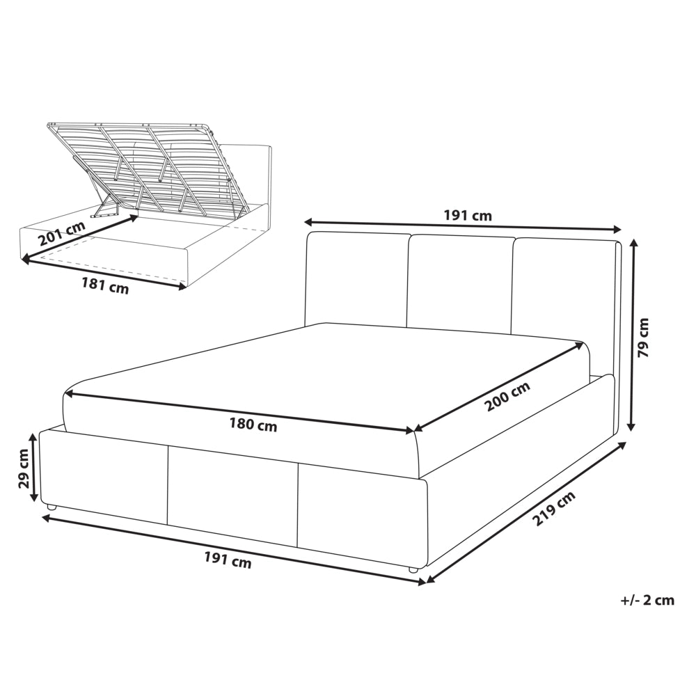 Letto matrimoniale in tessuto bouclè bianco sporco con contenitore 180 x 200 cm Testiera Rivestita Funzione Contenitore