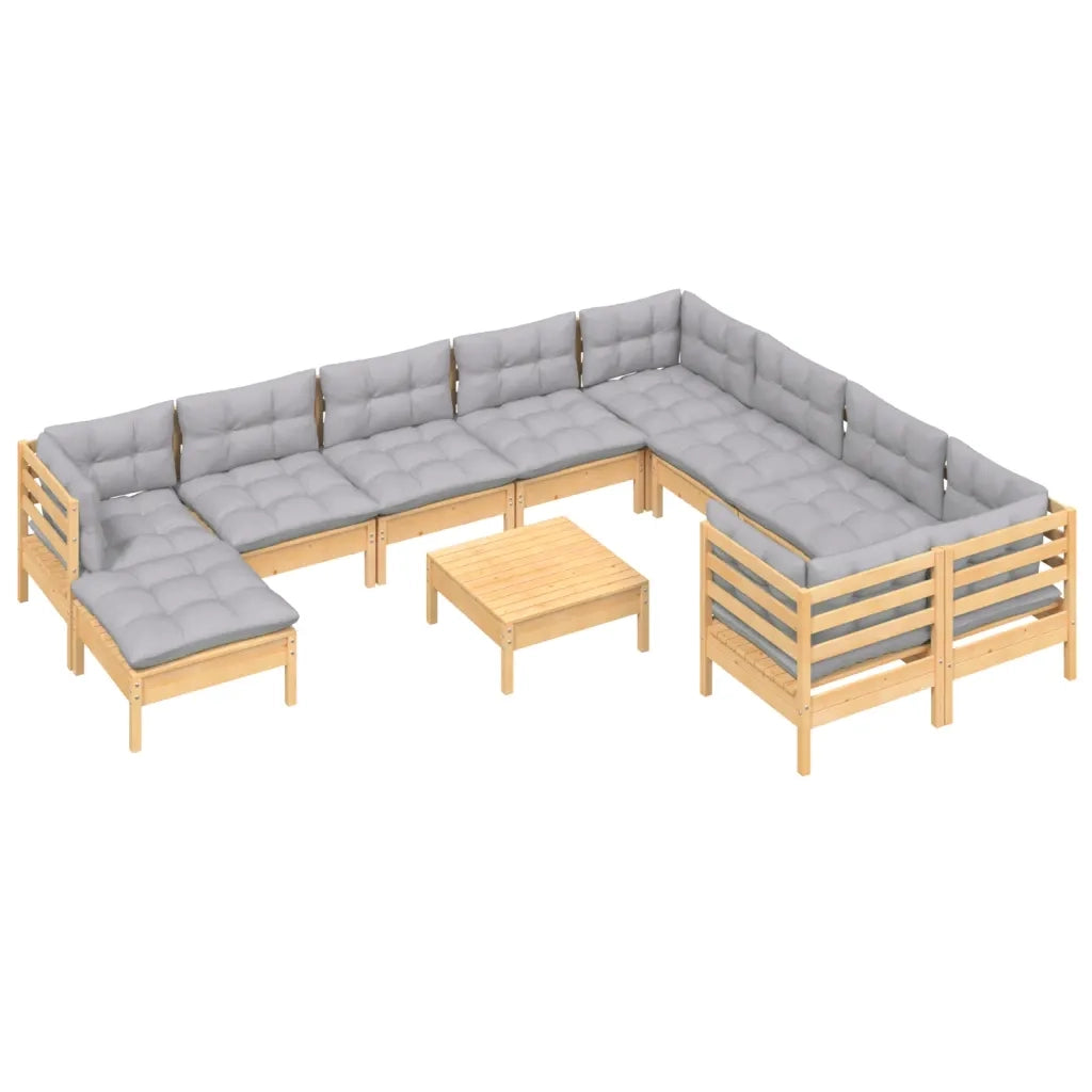 Set Divani da Giardino 11 pz con Cuscini Grigi Massello di Pino 3097036