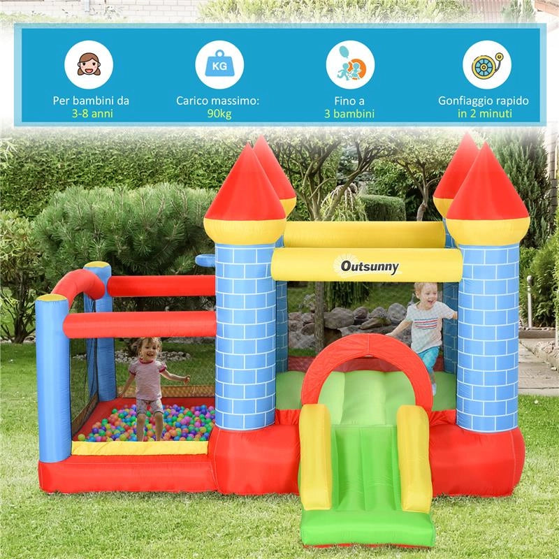 CASTELLO GONFIABILE GIGANTE PER BAMBINI CON SCIVOLO PISCINA E CANESTRO