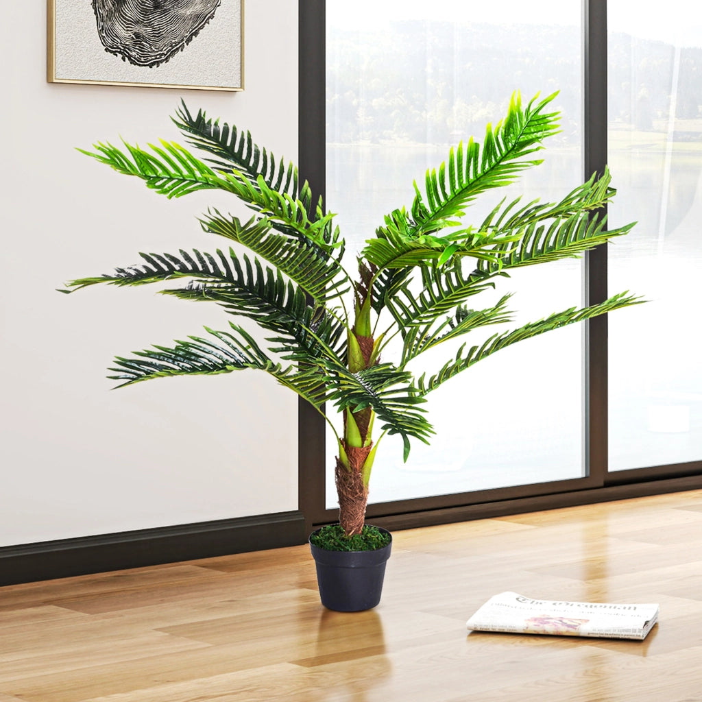 Pianta Artificiale Palma Cycas Alta 123cm per Interno ed Esterno con Vaso Incluso