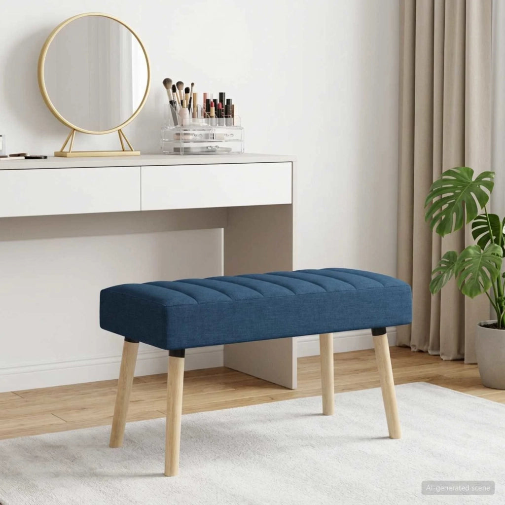 Panchina trapuntata a canale Blu 80 x 40 x 46 cm Tessuto 42038481