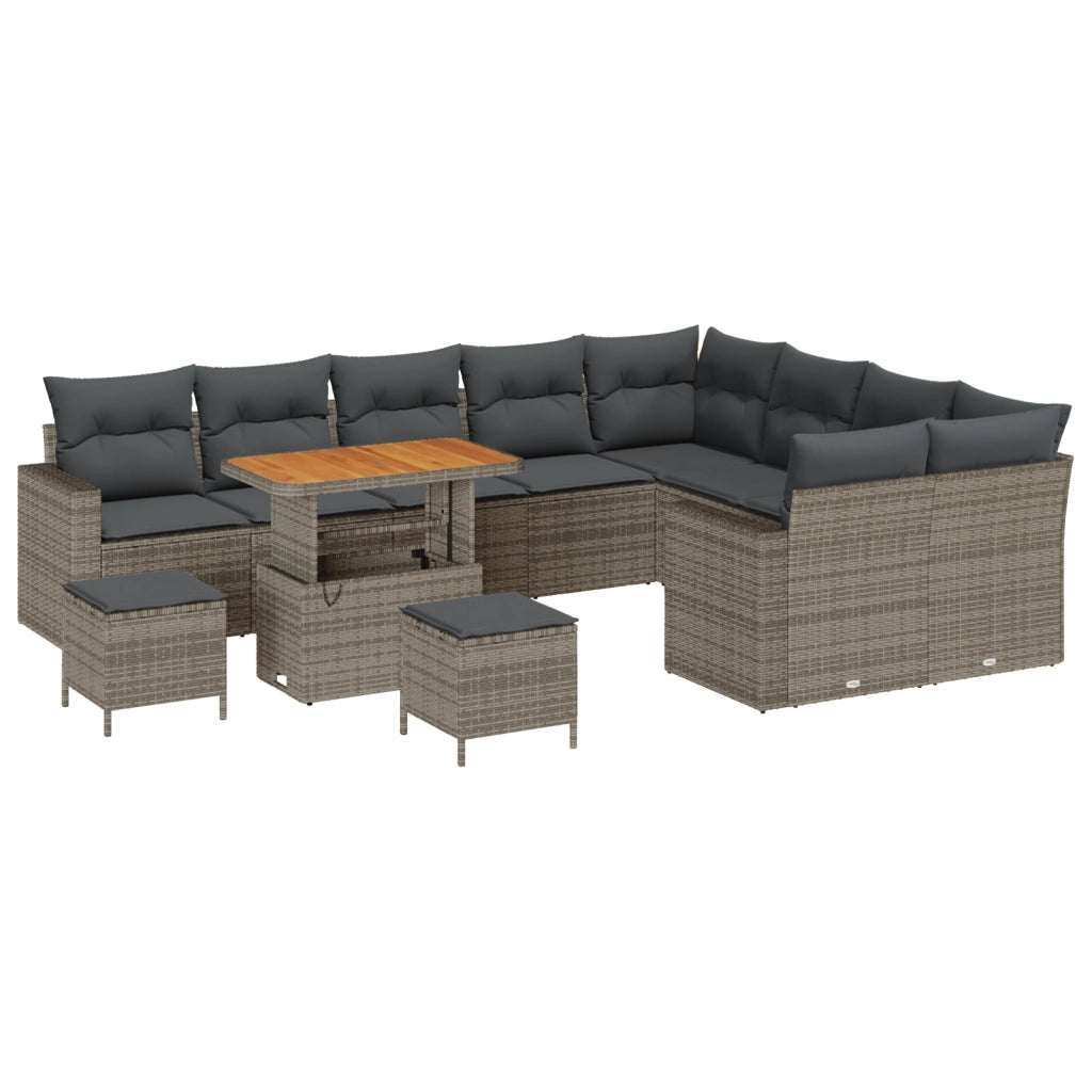Set Divani da Giardino da 12 Pezzi con Cuscini Grigio Rattan Polimerico Acacia