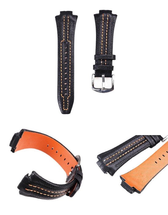 Cinturino orologio in pelle vera da 15x27mm, adatto per Seiko Sportura con attrezzi/draad nero-arancio.