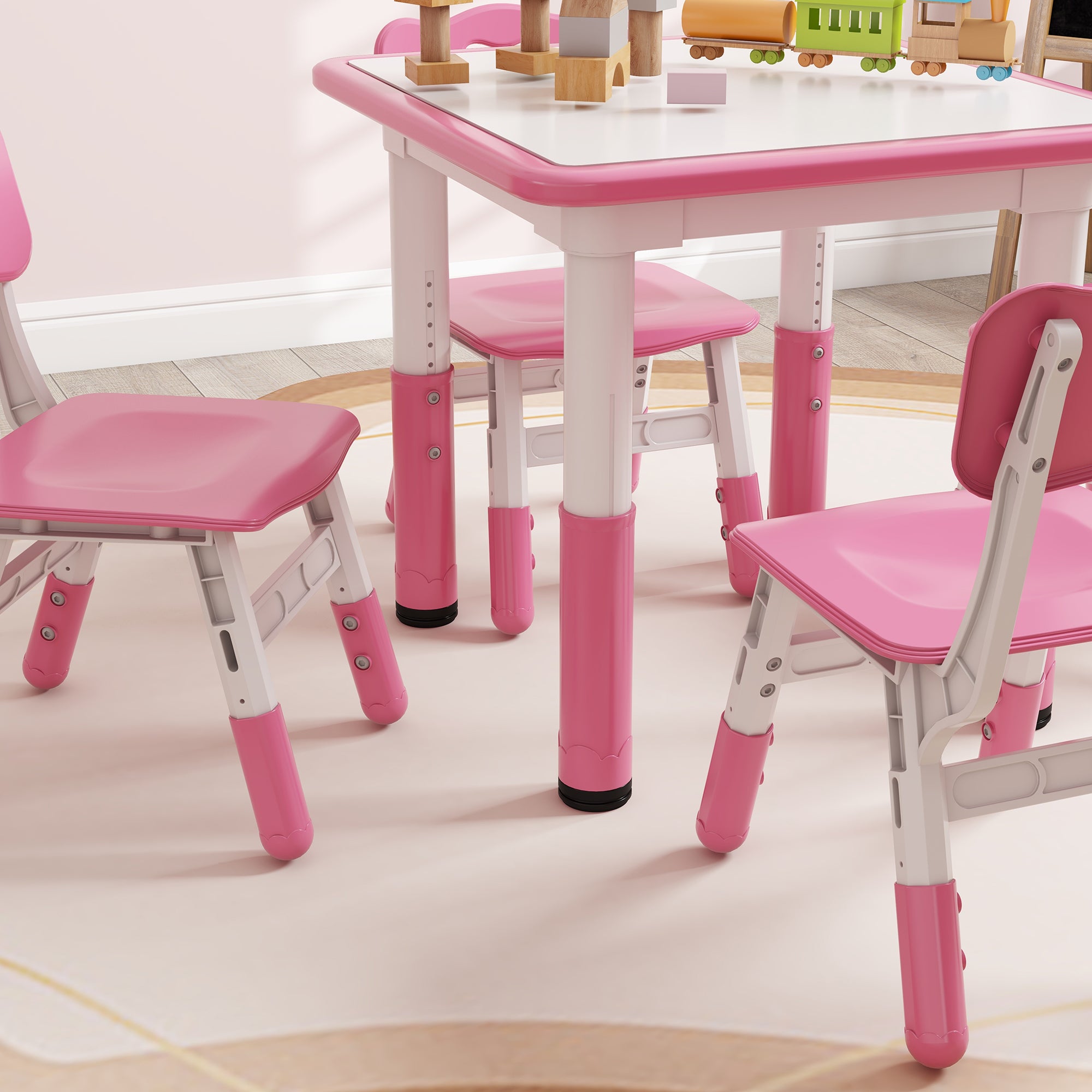 Set Tavolo con 4 Sedie per Bambini Altezza Regolabile Rosa