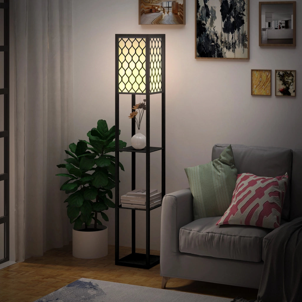 Lampada scaffale ¨C zephmum ¨C MDF nero 4 livelli 26x26x160 cm