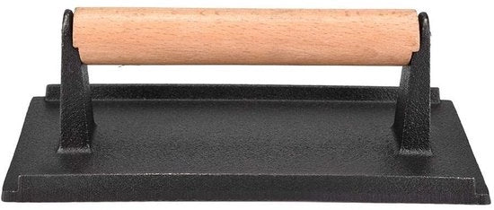 Pattina per Bistecca in Acciaio - Caratteristiche Heavy Duty - Manico in Legno - Ideale per Hamburger - Cottura Rapida senza Formaggio - Dimensioni 20,5x10,5x7cm