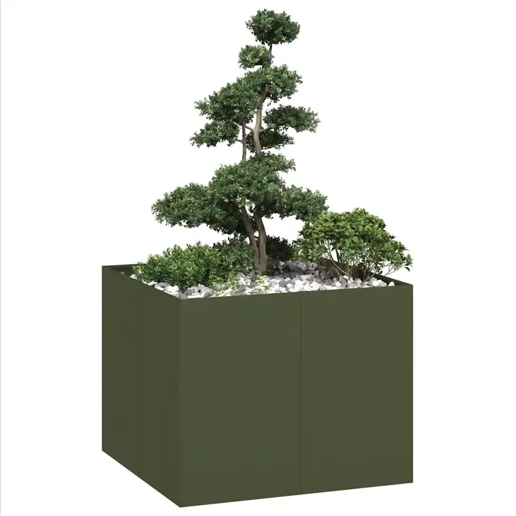 Fioriera | Cassetta per fiori | Vaso Verde Oliva 100x100x80 cm in Acciaio