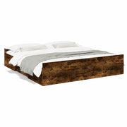 Letto matrimoniale | Letto per adulti | Giroletto con Cassetti Rovere Fumo 200x200 cm Legno Multistrato