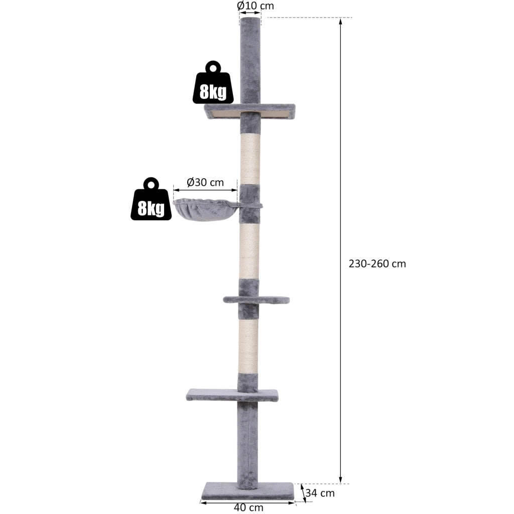 Tiragraffi per Gatti ¨C Xylo ¨C Altezza 230-260 cm con Pali Sisal, Grigio