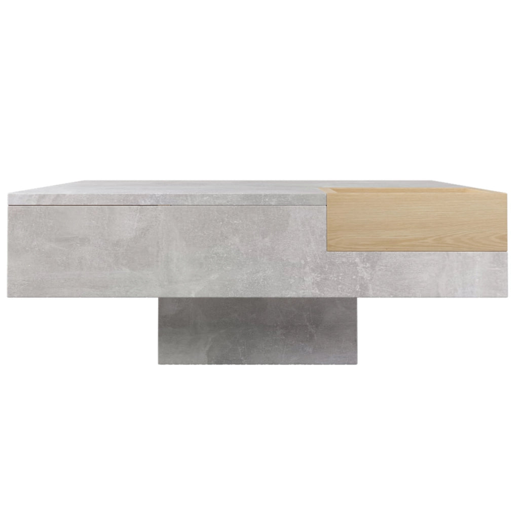Tavolino da caffè 72x72x30 cm grigio cemento con box contenitore estraibile