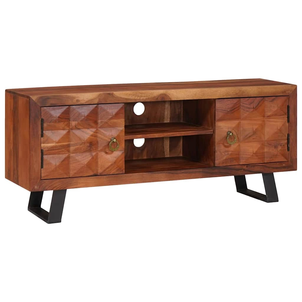 Mobile TV moderno con capiente spazio di archiviazione 112 x 30 x 48 cm in legno massello di acacia marrone miele 02_0058060