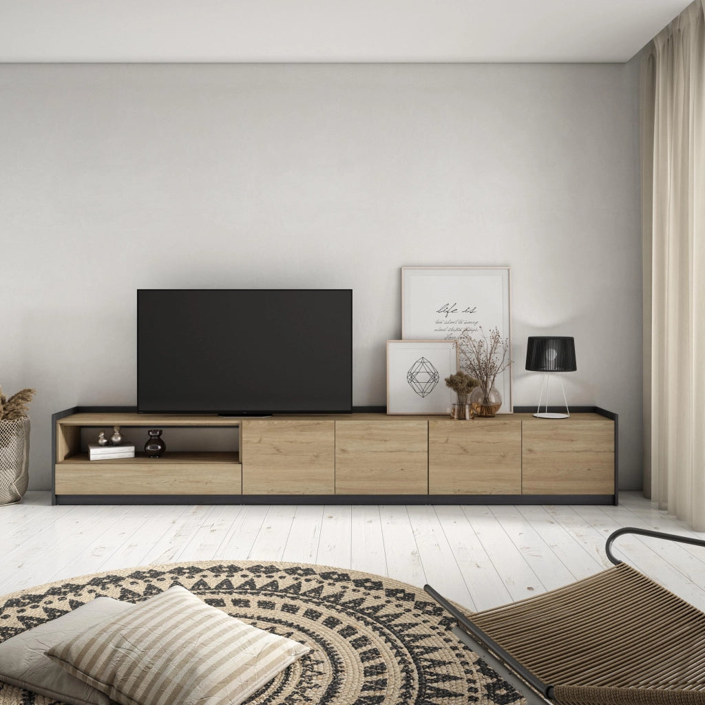Mobile TV Soggiorno, 310x50x37 cm, Per TV fino a 80", Mobile Soggiorno, Rovere e nero