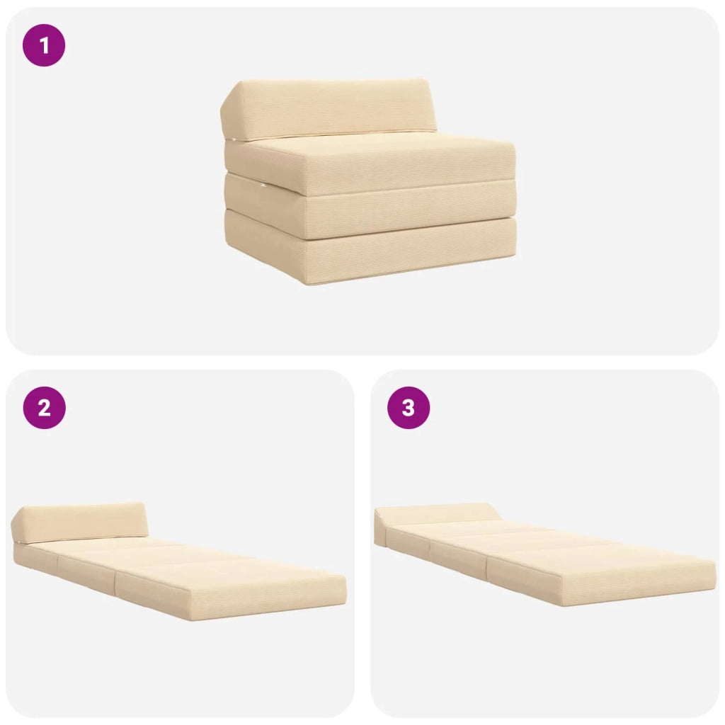 Divano Letto Pieghevole Crema 200 x 70 x 10 cm Tessuto in Cords 900031