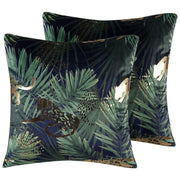 Set di 2 cuscini decorativi Velluto verde Foglia di palma Motivo floreale 45 x 45 cm Lamina di animali Stampa Modern Retro Decor Accessori