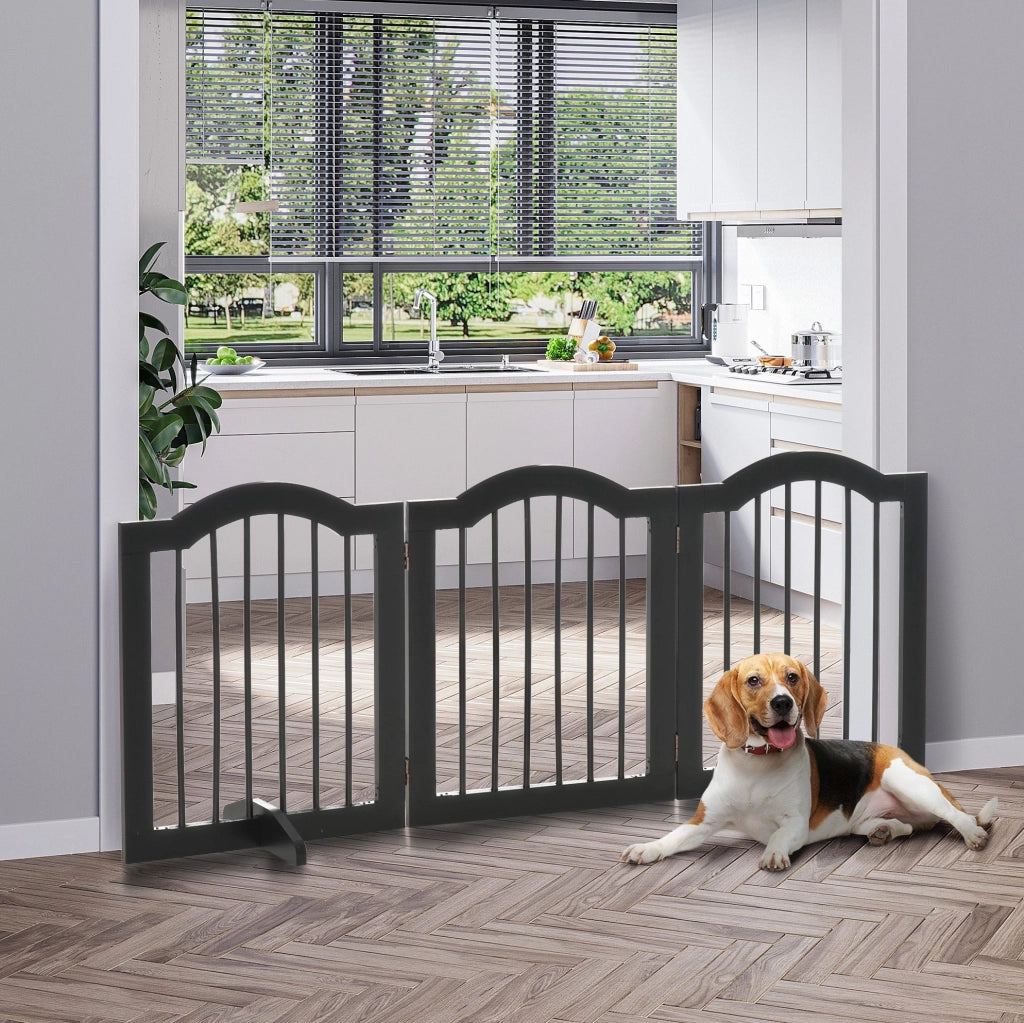 Barriera per cani pieghevole con 3 pannelli; stabile; in legno e MDF nero