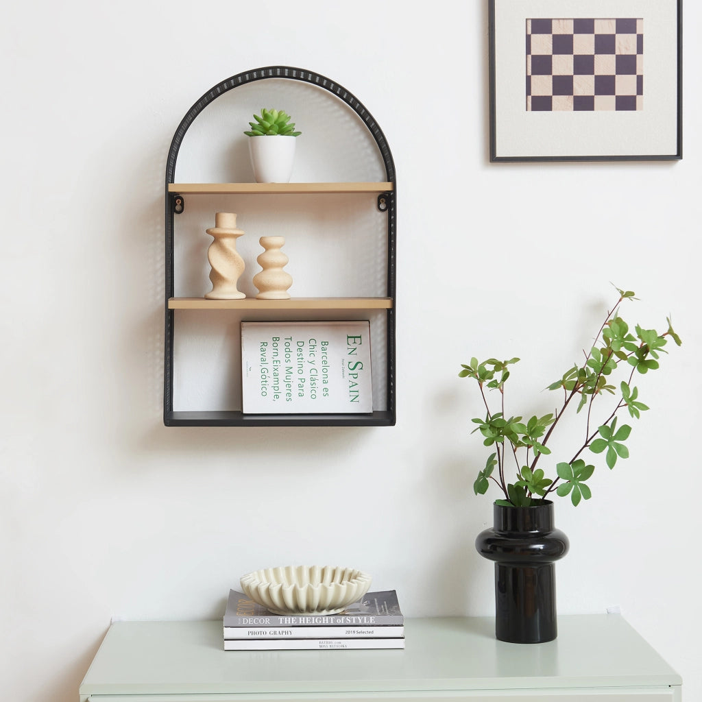 Scaffale da Parete Jäller Design Arcuato Traforato 53x35x14 cm Nero [en.casa]
