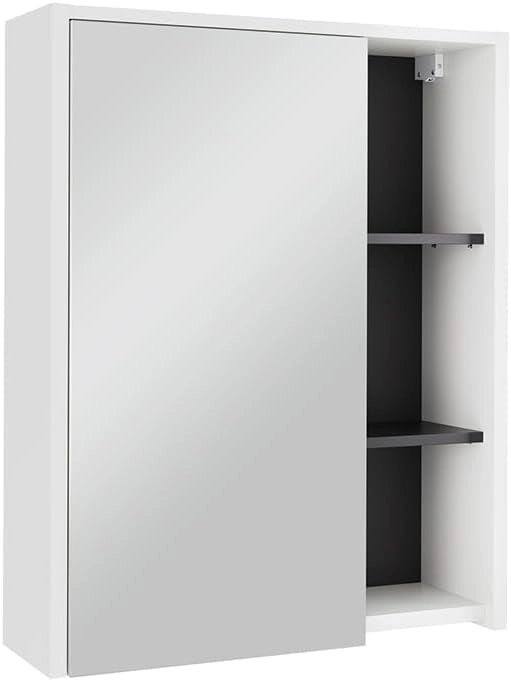 Mobile a specchio per il bagno Viola, Bianco/Grigio, 60 x 75 cm con ripiani aperti