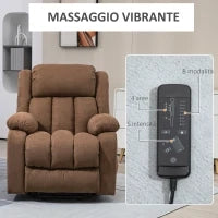 Poltrona Elettrica Alzapersona Massaggiante Reclinabile con Telecomando, in Tessuto, 91x93x103cm, Marrone