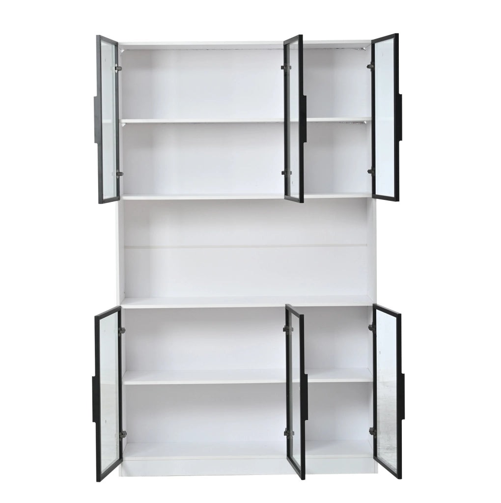 Vetrina alta 120 x 34 x 200 cm con 6 ante; LED controllabile da app; MDF e vetro bianco
