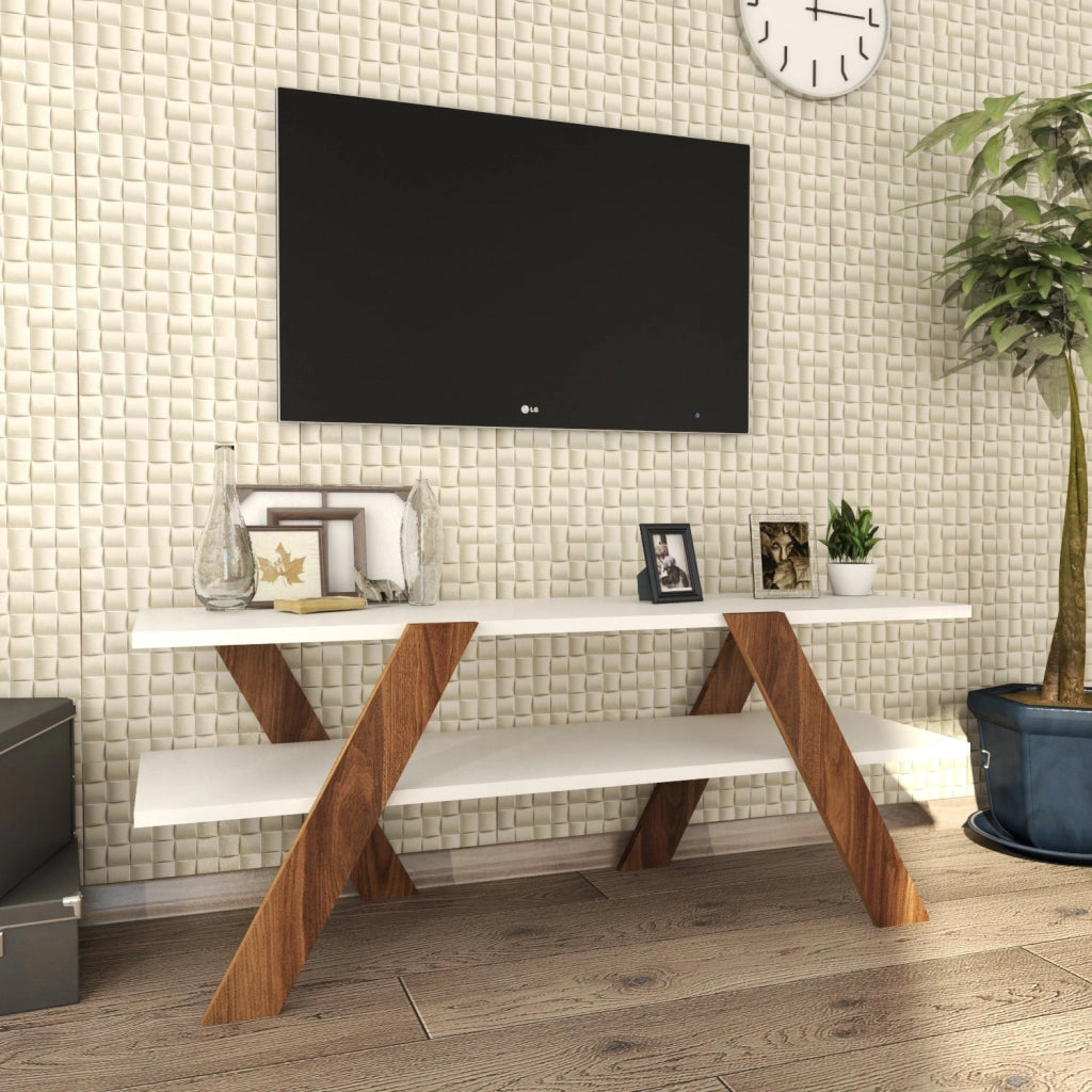 Porta TV in legno "Basic" - 120 x 33 x 45 cm - Bianco